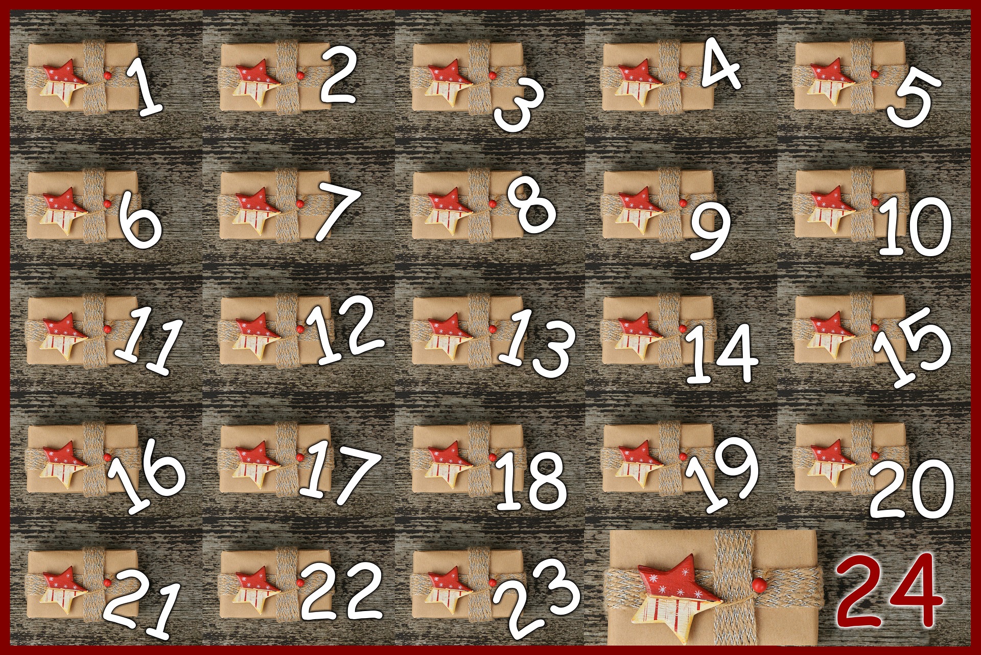 Les 24 sachets peuvent être remplis de friandises pour chiens ou de jouets pour créer votre propre calendrier de l'avent.